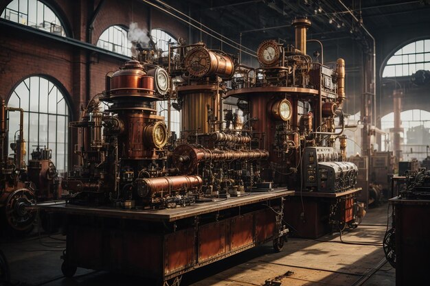 Metaverse Steampunk Factory Workshop Ambientazione fantasy industriale