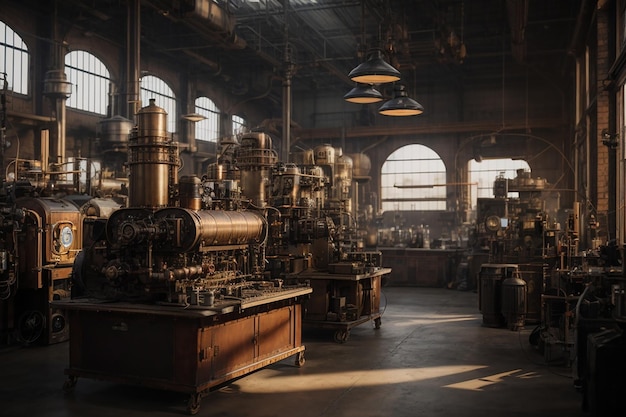 Metaverse Steampunk Factory Workshop Industrial Fantasy Setting