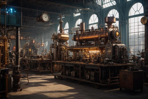 Metaverse Steampunk Factory Workshop Industrial Fantasy Setting