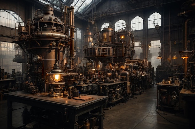 Metaverse Steampunk Factory Workshop Industrial Fantasy Setting