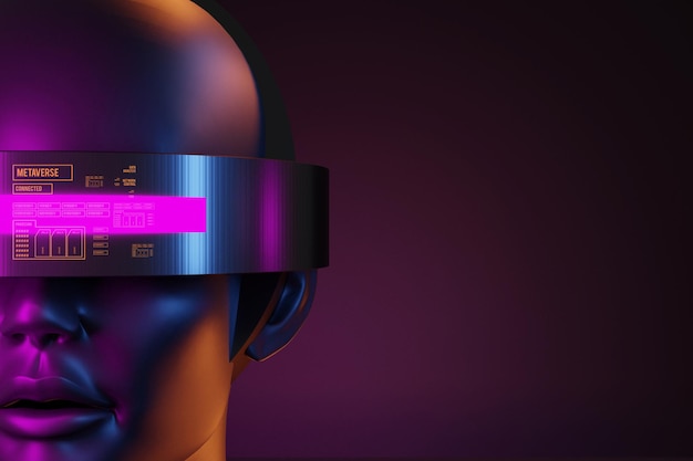 Metaverse vr simulazione gioco cyberpunk robot digitale illustrazione 3d rendering di realtà virtuale