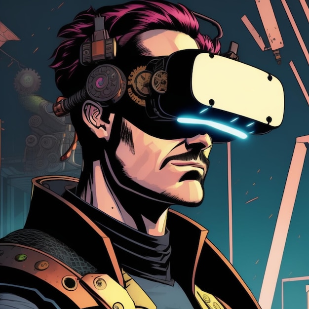 Metaverso futuristico cyberpunk che sperimenta la realtà virtuale