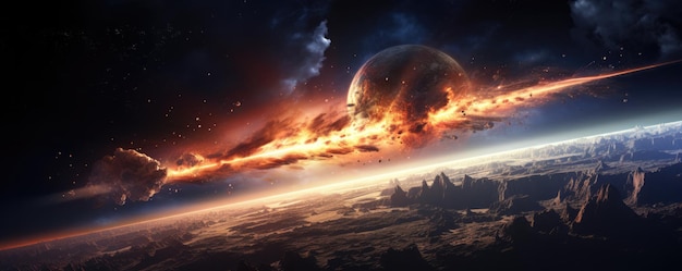 Meteor incandescente mentre entra nell'atmosfera terrestre panorama ultra realistico Generative Ai