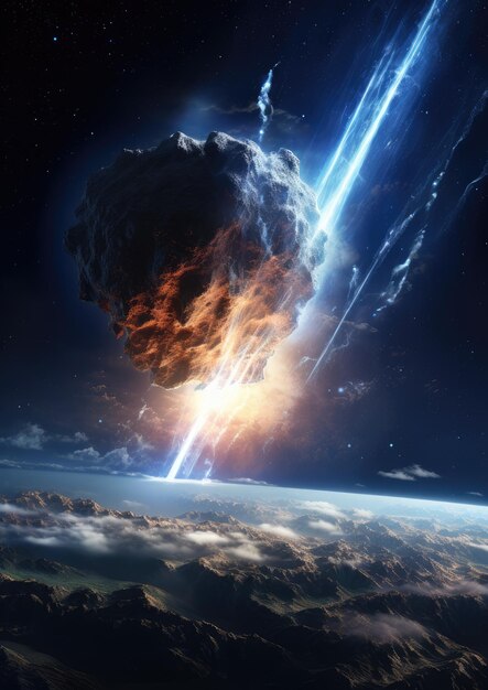 Meteor incandescente mentre entra nell'atmosfera terrestre ultra realistico Generative Ai