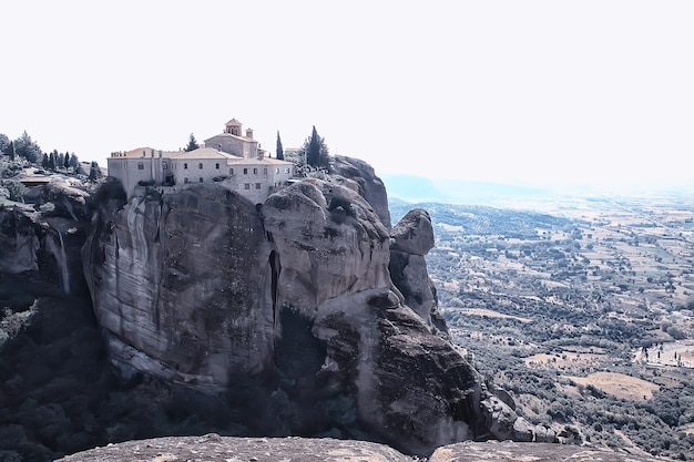 Meteora grecia monastero paesaggio, monastero ortodosso in montagna, cristianesimo, fede view