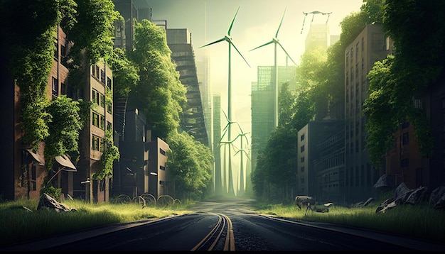 Metropoli verde che rispetta l'ambiente e risparmia energia IA generativa
