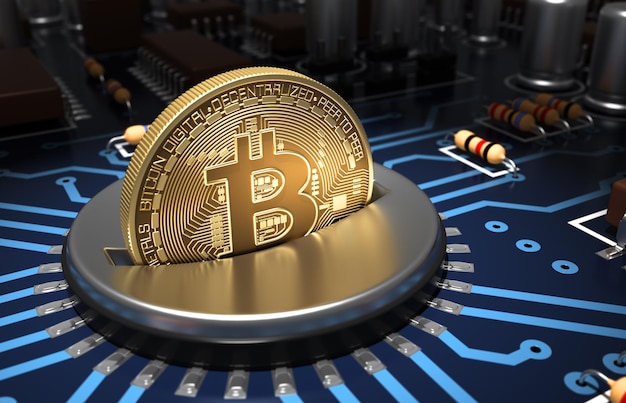 Mettere Bitcoin nella fessura della moneta sulla scheda madre blu