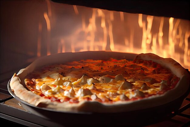 Mettere la pizza al formaggio nel forno caldo preparare una gustosa pizza cuocendola nel forno