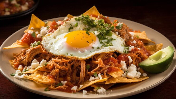Mexican traditional chilaquiles breakfast Created with Generative AI technology