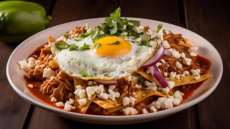 Mexican traditional chilaquiles breakfast Created with Generative AI technology