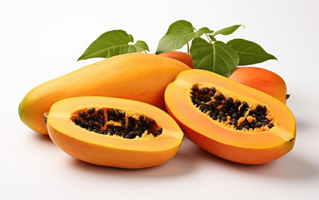 Mezza papaia su sfondo bianco Frutta tropicale fresca e deliziosa