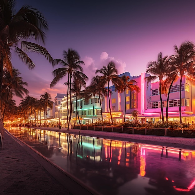 Miami beach ocean drive alberghi e ristoranti nello skyline di sunset city