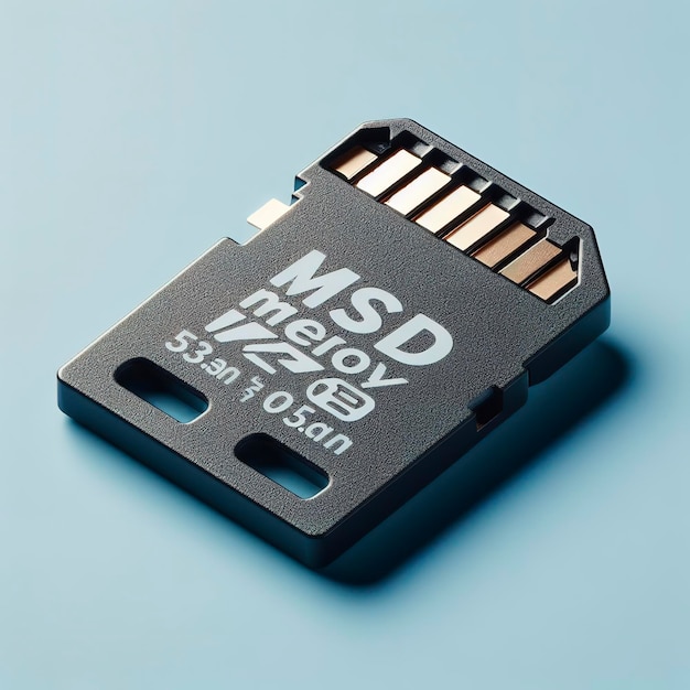 Micro SD Card Flash Memory su sfondo blu Carta di memoria SD nera da vicino