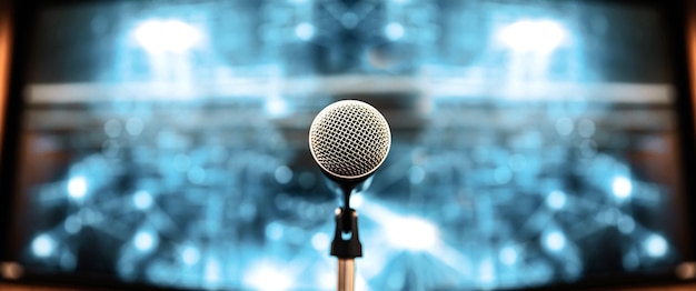 Microfoni Sfondo per parlare in pubblico Microfono ravvicinato sul supporto per la presentazione del discorso dell'oratore, performance sul palco o sfondi per conferenze stampa