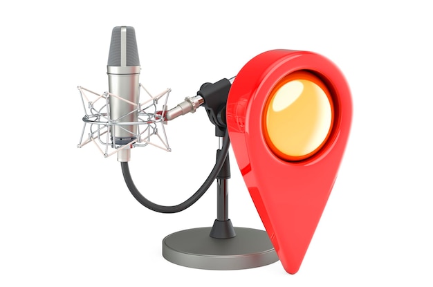 Microfono da studio con rendering 3D del puntatore della mappa
