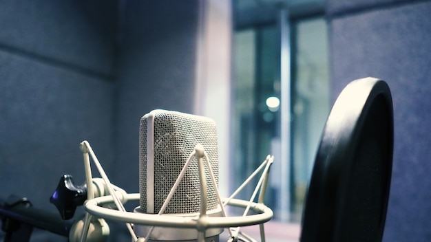 Microfono da studio o microfono per la registrazione per cantante vocale o presentatore commerciale con supporto antiurto