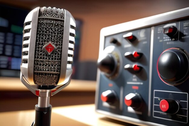 Microfono e cuffie professionali alla stazione radiofonica per l'intrattenimento e la comunicazione