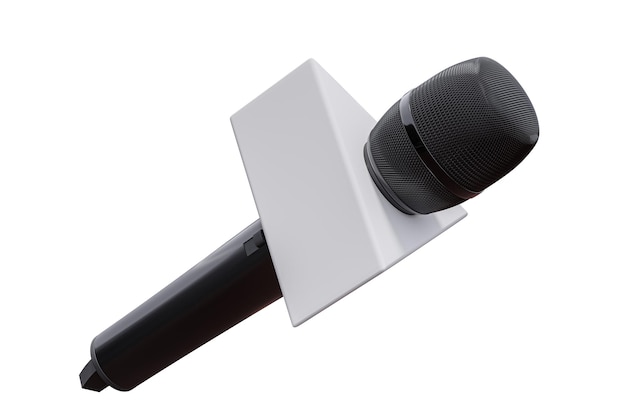 Microfono nero con microfono etichetta vuota scatola vuota bianca per il rendering 3d fotorealistico di alta qualità del modello