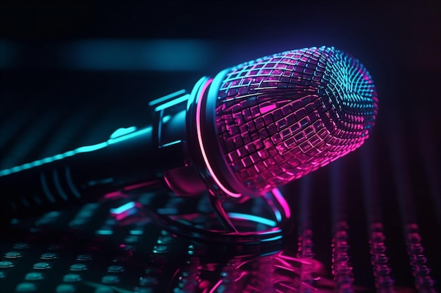 Microfono professionale retrò in stile futuristico neon ai generato