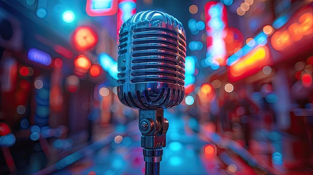 Microfono vintage con luci al neon dispositivo di comunicazione retro