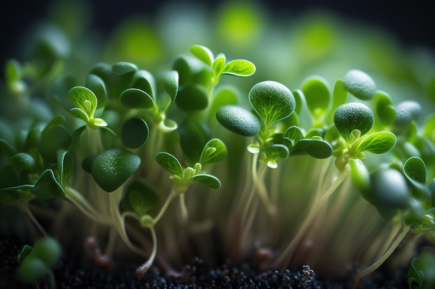 microgreens che coltivano bio giardinaggio biologico primo piano AI generato