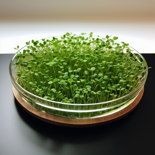 Microgreens Closeup in vaso di vetro Semi germogliati Superfood biologico Alimenti sani e freschi