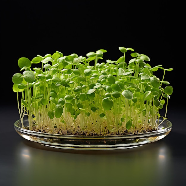 Microgreens Closeup in vaso di vetro Semi germogliati Superfood biologico Alimenti sani e freschi