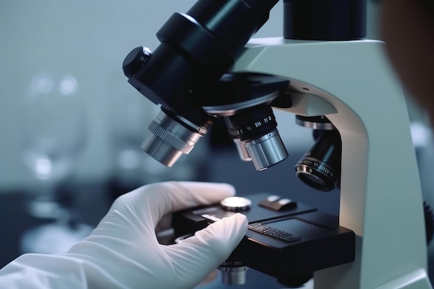 Microscopio che analizza i campioni in un laboratorio