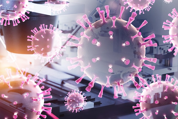 Microscopio scientifico e forniture di laboratorio con illustrazione medica