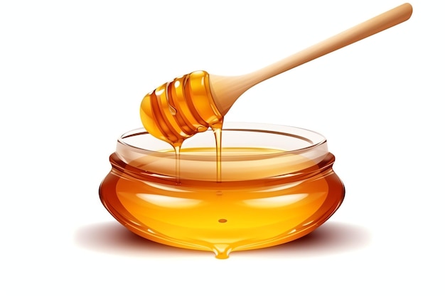Miele con miele fresco in una pozzanghera di miele Miele dolce che gocciola da un cucchiaio di miele Gusto