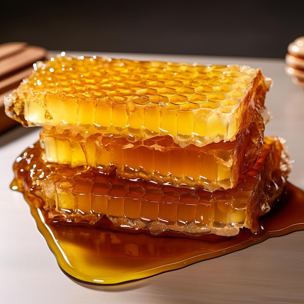 Miele e nido di miele Pezzo di nido d'api adornato di miele dorato