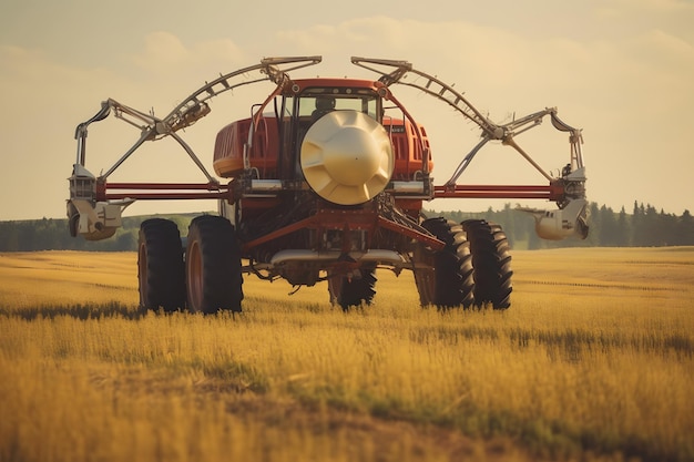 Mietitrebbiatrice che lavora in un campo di grano