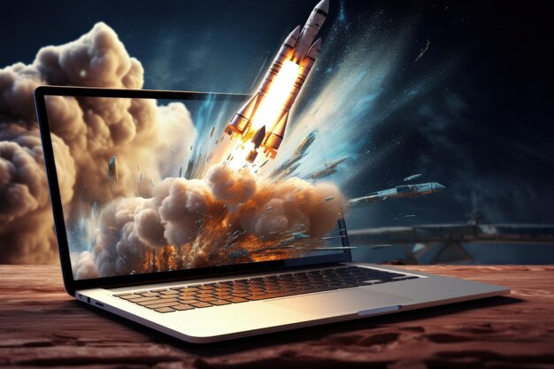 Miglioramento delle prestazioni dello schermo del laptop Lancio del razzo spaziale Accelerare e riparare il concetto