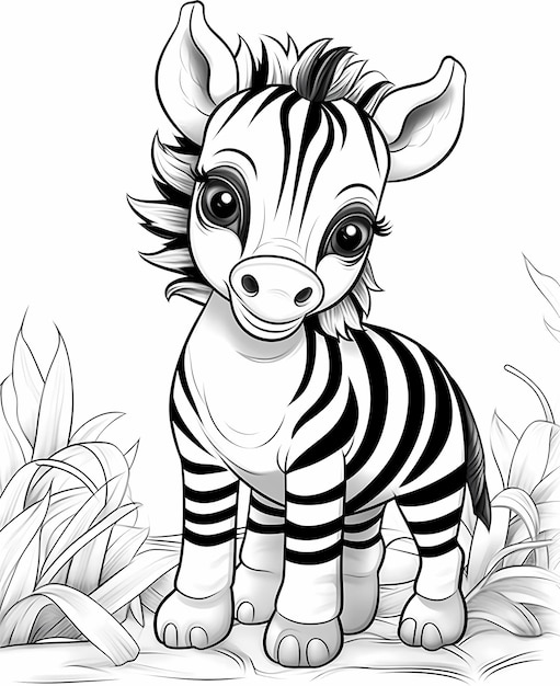 migliore pagina da colorare per bambini linea spessa in stile cartone animato baby zebra