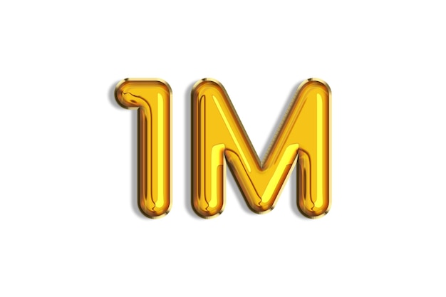 Milioni o 1 m Banner realistico 3d oro elio palloncini logo numero isolato su bianco Lettering Carattere grafico lucido testo Illustrazione per Social Network amici follower Mi piace