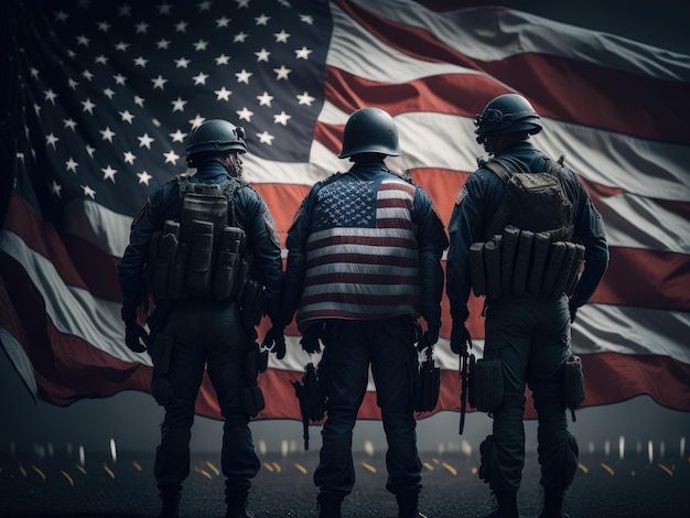 Militare sullo sfondo della bandiera dell'america ai generativa