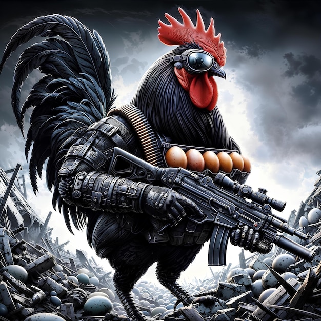 Milizia di razza pura Gallo che protegge le uova di gallina