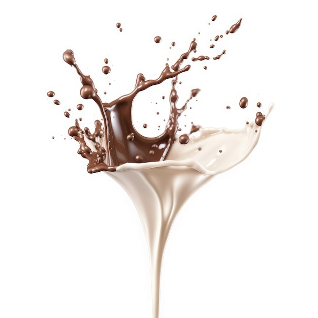 Milk a7 Chocolate Splash si mescola e vola nello spazio vuoto bianco