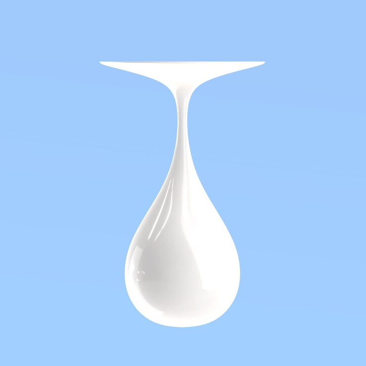 Photo milk drop isolated on blue background 3d render icon cream border with falling droplet white bubble with glossy liquid molten texture flow of food or cosmetics product mock up