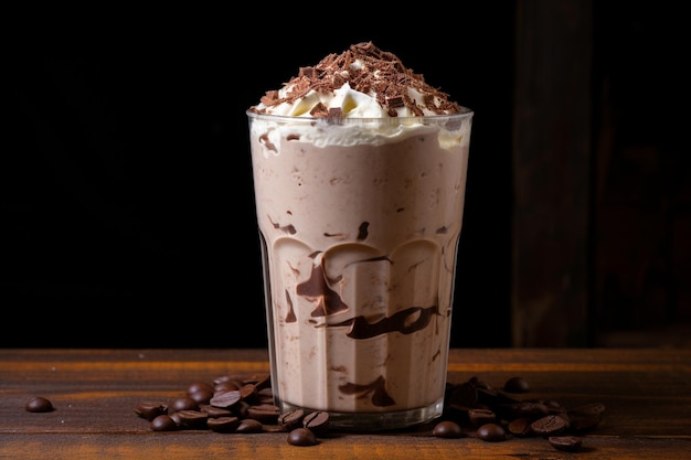 Milkshake al cioccolato o al caffè in vetro di plastica