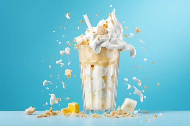 Milkshake alla banana sullo sfondo blu