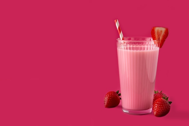 Milkshake alla fragola su sfondo rosa