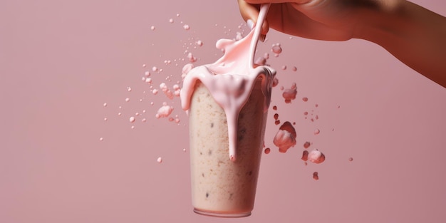 Milkshake con sfondo rosa Creato con tecnologia AI generativa