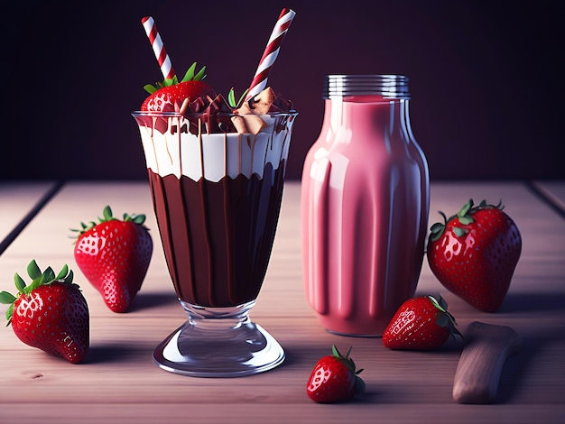 Milkshake cremoso con gelato alla fragola Generative Ai