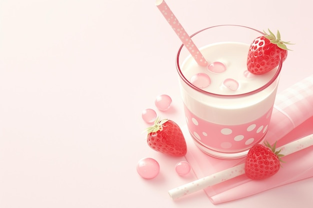 Milkshake di fragole fresche una bevanda estiva dolce e rinfrescante su uno sfondo pastello