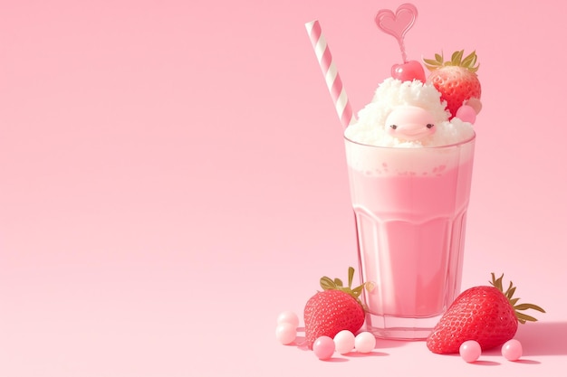 Milkshake di fragole fresche una bevanda estiva dolce e rinfrescante su uno sfondo pastello