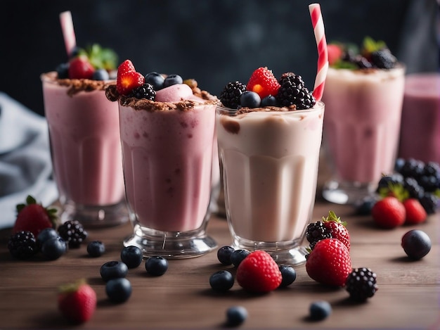 Milkshake indulgenti dessert cioccolato dolce bacche frutta rinfreschi cremosi