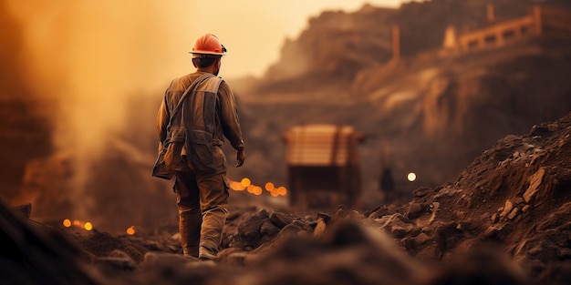 Minatore lavoratore minerario professionista che lavora nella miniera Operazione di scavo con abiti da lavoro