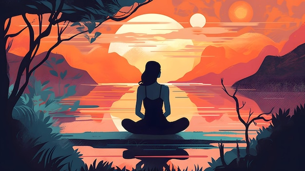 Mindful Meditation sfondo illustrazione design cura di sé amore arte sana Generative AI