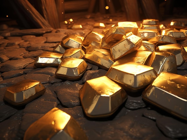 Minerale d'oro e lingotti d'oro